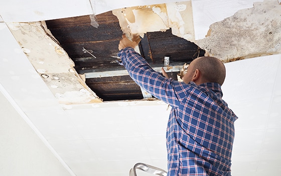 DIY enthusiast repairing a ceiling which could contain asbestos
