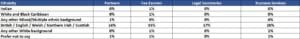 a table showing the staff ethnic breakdown as a percentage with the roles reduced to six main categories