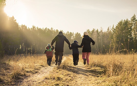 A family walking in the countryside