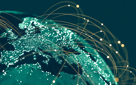 a map of a part of the world with connections indicating global data connections