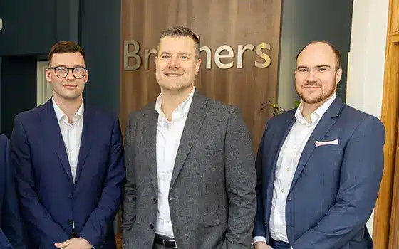 corporate lawyers, Joe Burrows, Matthew Simmonds and Alistair Wickham in Brachers reception