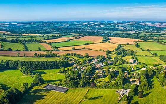 Planning law - birds eye view of fields and village